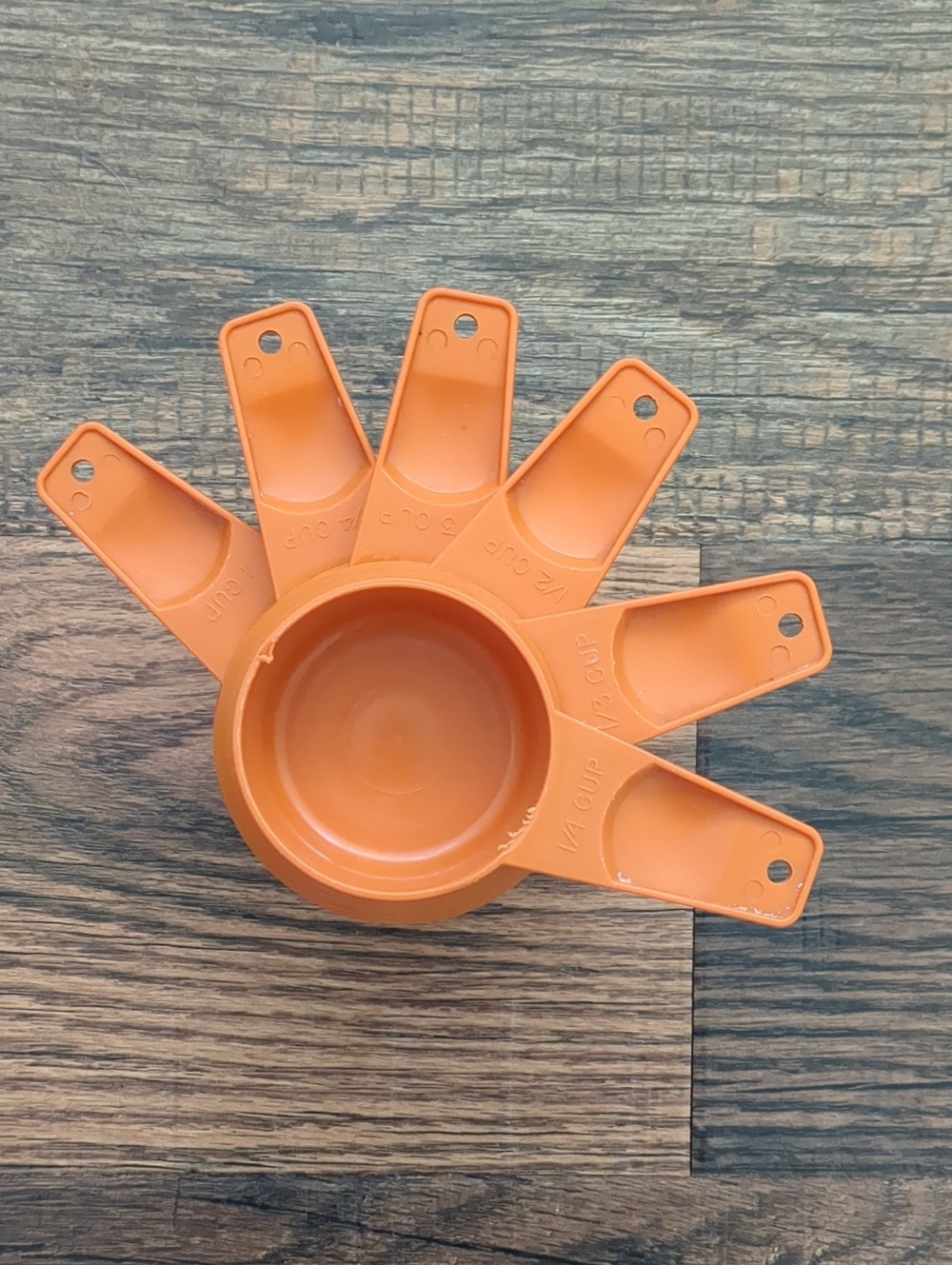 Vintage Mid Century Orange Tupperware Stackable Measuring Cup Set - Picture 2 of 4